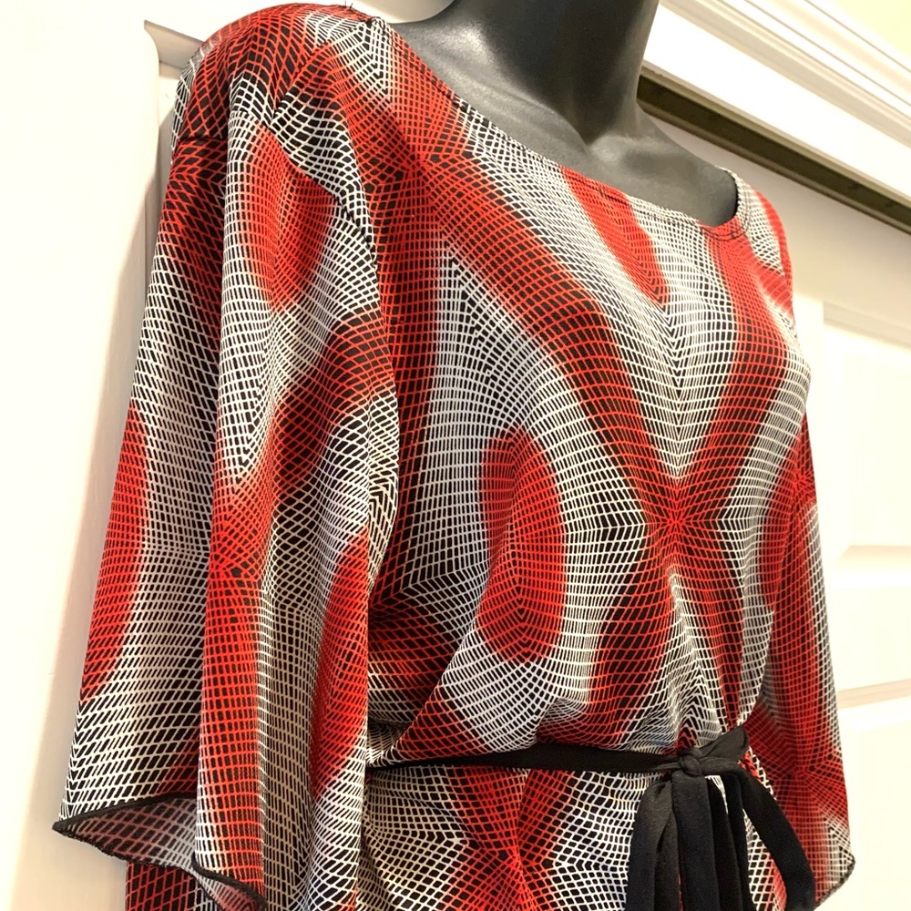 Vintage Caran blouse split bell sleeves and belt, plus size 2x /3x - Picture 2 of 8
